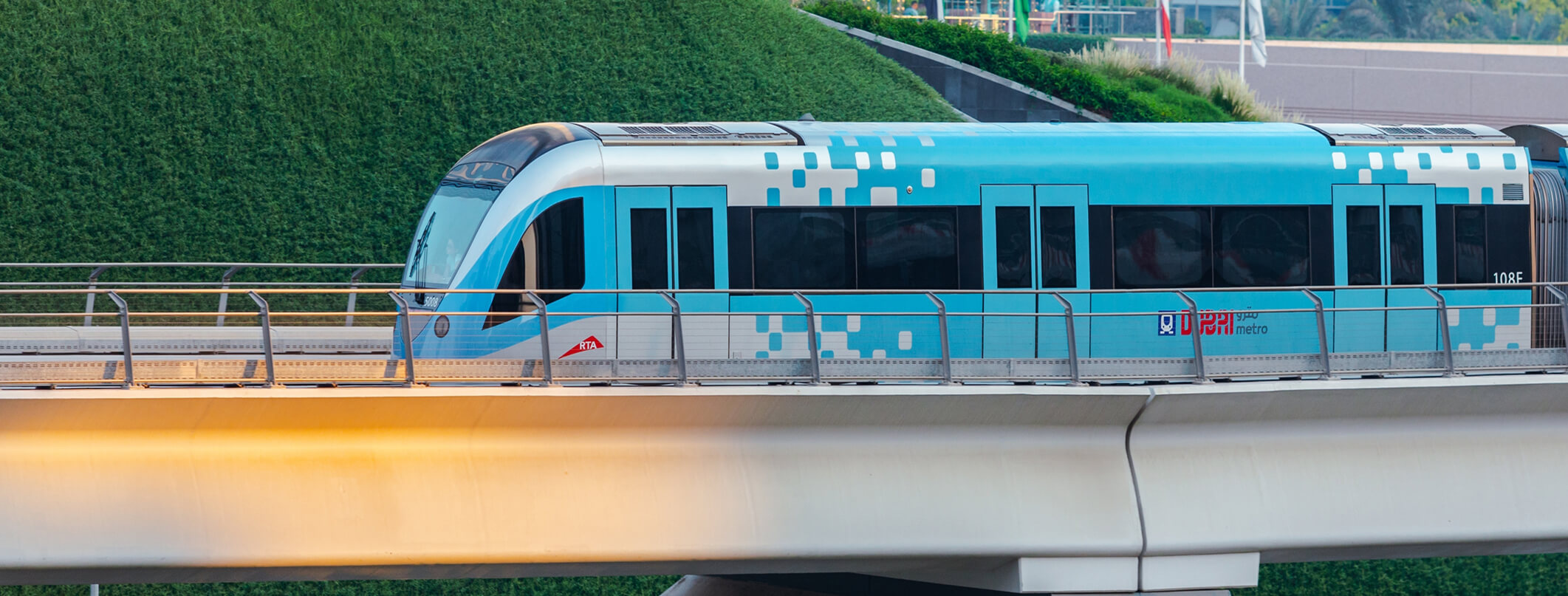 Dubai Metro train on an elevated track