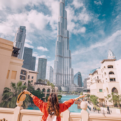 Burj Khalifa rising over downtown Dubai