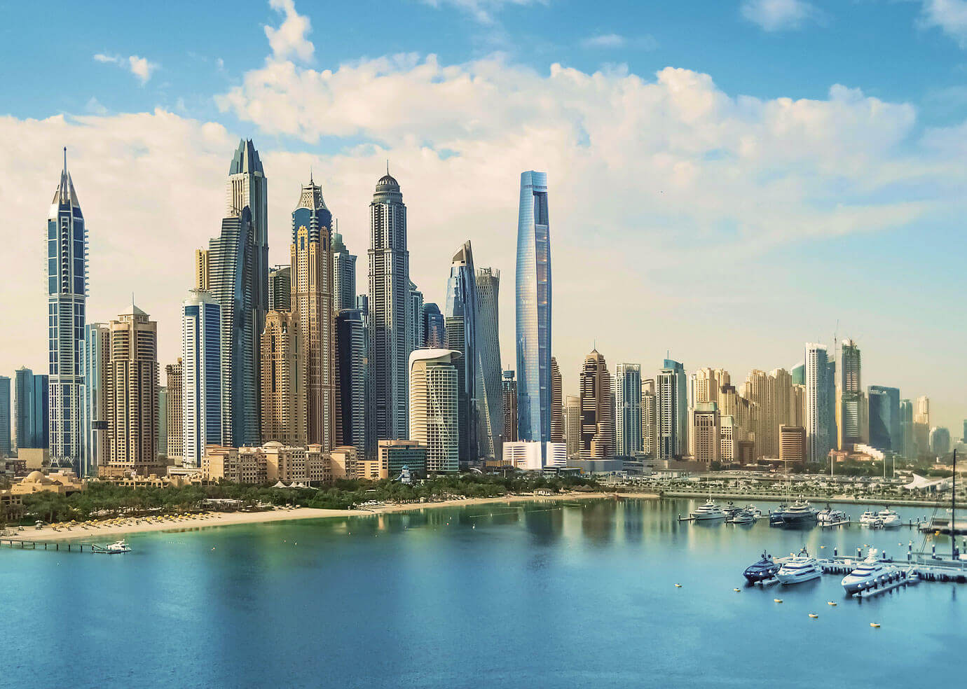Dubai Marina skyline seen across the water