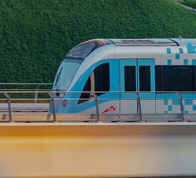 Dubai Metro train on an elevated track