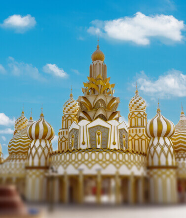 Colourful pavilions at Global Village Dubai